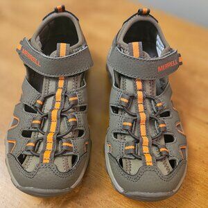Merrell Kids Hydro H20 Hiking Sandal Sport Gunsmoke/Orange Size 13 EUC